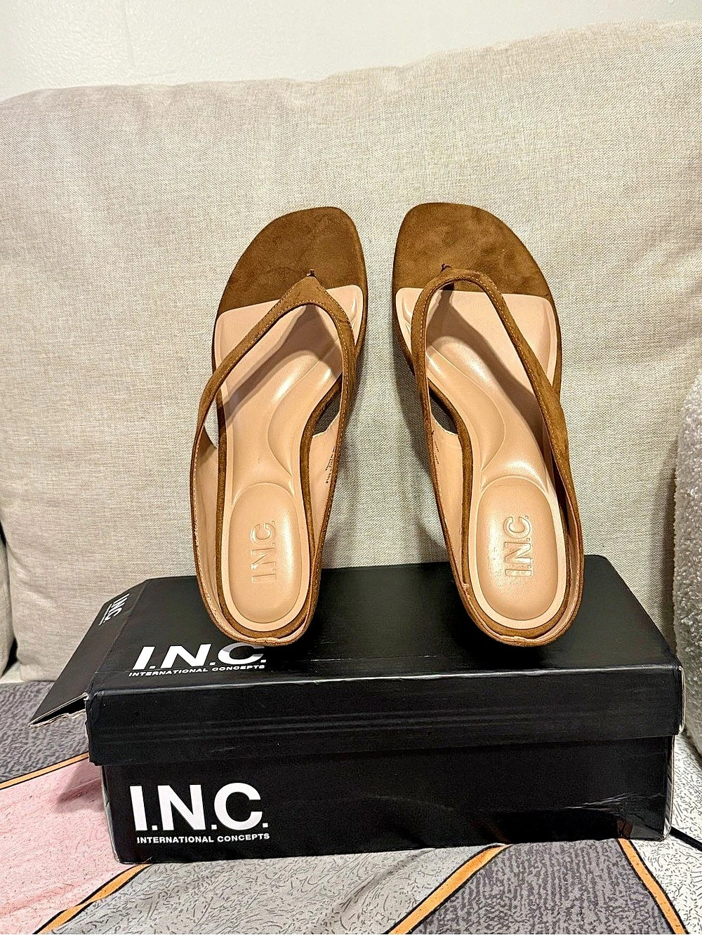 I.N.C. International Concepts Carli Thong Wedge Sandals Brown